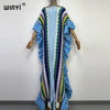 Knitting Rainbow Printing Comfort Warm Winter Holiday Dress Elegant Africa Women Boho Party Long Dress