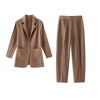 Simple Women's Two Piece Set Dragon Scale Long Sleeve Notched Pleated Blazer And Elastic Waist Straight Pants 2DB4432