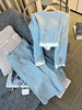 Women's Blue Long Suit Coat Mini Skirts Outfits Korean Spring Autumn Tweed Short Jacket High Waist Half Skirt Two Piece Sets