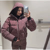 Striped Ski Suit Women's Hooded Full Sleeves Zippers Warm Coats High Waist Pants Winter Winter Lady Tracksuit