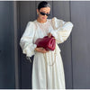 Women Pant Set Satin Lace Round Neck Puff Long Sleeve Button Front Drawstring Waist Blouse Cuffed Ruffle Hem Pants Elegant Suit