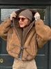 Elegant Hooded Plush Short Coat Women Retro Chic Suede Single Breasted Jackets Coats Female Winter Casual Street Outwear