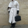 Detachable Triangle Shawl Long Puffer Coat Stand Collar Waist Tie Belt Button Solid Loose Women Coats Winter Commute Outfit