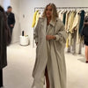 Women Chic Trench Coat Waist Belt Lantern Sleeves Draping Pleat Long Oversize Outerwear Autumn Winter Elegant Mantel Outfit