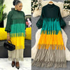 Tassel Patchwok Color Block Dress for Women Pleated Puff Sleeve Mid-calf Dresses Female Autumn