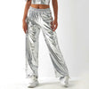 Red Women's Aurora Laser Gradual Change High Waist Straight Pants, Blue Thin Female Stretch Trousers