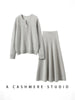 Chic Women Sweater Suite Skirt 100% Cashmere A-Line Skirt Autumn Winter Wave Skirt Elastic Knee Length Dress Sequins French Knit