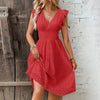 Women's Dress Lace Jacquard Hollow Out Slim V Neck Elastic Waist Midi Dress Vacation Mid Length Dresses for Daily Wear Korean