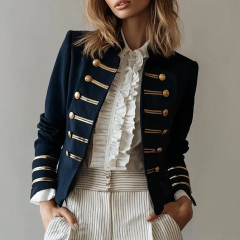 Vintage Commuter Coat Women Autumn European American Slim Fit Top Elegant All-match Double Breasted Jackets Outerwear