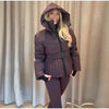 Women Peplum Ski Jackets Hooded Stand Collar Belt Waist Zipper Solid Puffer Jacket Sheath Warm Sport Winter Skiwear