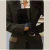 Blazer With Metal Buckle Belt High Waist Pleated Women Mini Skirt Lapel Contrast Pocket Herringbone 2 Piece Suit Vintage Pattern