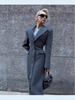 Women's Long Coat Slim V Neck Single Breasted Overcoats Shoulder Pad Maxi Jackets with Belt Winter Lady Commute Outwear
