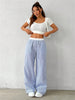 Women's Casual Striped Woven Wide Leg Pants Fall Winter Casual Stylish Full Length Trousers Y2K Clothes Streetwear