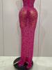 Sexy Sparkly Crystal Diamonds Mesh See Through Long Dress Women Elegant Party Costume Singer Stage Performance Outfit