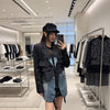 Autumn European and American Oversize Denim Patchwork Asymmetrical Long-sleeved Women's Jackets