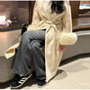 Lace-Up Long Overcoat Women's Coat Office Lady Elegant Woolen Furry Patchwork Long Sleeve Coats Loose Cardigan Jackets