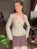 Jacquard Satin Women Jacket Square Neck Ruffle Trim Button Front Flare Long Sleeve Slim Top Chic Autumn Daily Wear
