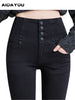 Button Fly Jeans High Waist Front for Women Tummy Control Stretch Denim Black Petite XS - 4XL Dress Pants With Pocket