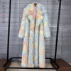 Women's Faux Fur Coat Printed Colorful Furry Coats Autumn Winter Chic Suit Collar Thick Long Overcoat 2DB5840