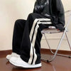 Korean Wide Leg Pant Women Loose Casual Striped High Waist Woman Hiphop Elastic Waists Pocket Straight Pants