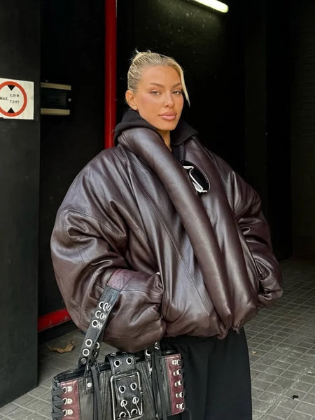 Warm V-Neck Thick Leather Short Jacket Woman Long Sleeves Loose Versatile Coats Casual Street Women's Autumn Winter Jackets