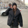 Women's Winter Lapel Puffer Jacket Loose Y2K Down Cotton Coat Woman Solid Color Casual Windproof Warm Cropped Parkas