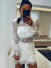 Turtleneck Sexy Sheer Lace Mini Dress Women Black Long Sleeve Shoulder Pads Dress Loose Elegant Club Party Dress