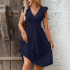 Women's Dress Lace Jacquard Hollow Out Slim V Neck Elastic Waist Midi Dress Vacation Mid Length Dresses for Daily Wear Korean