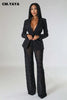 Street Chic Women's Set Long Sleeve Blazer Suit and Mesh Beading Pants Winter Two 2 Piece Set Outfit Tracksuit