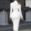 Sexy Turtleneck Off Shoulder Hollow Party Dresses Woman Spring Slid Ruched Slit Midi Dress Elegant Long Sleeve Office Lady Dress