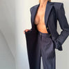 Pinstripe Women's Blazer Coats Back Cut Out Tie Long Sleeve Jackets for Woman Lapel Collar Navy Striped Suit Jacket Office Chic