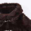 Elegant PU Fur Patchwork Jacket Women Loose Detachable Collar Lapel Double Breasted Jackets Female Winter Warm Outwear