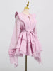 Sexy O Neck Long Sleeve Ruffles Folds A-line Dress Women Hollow Out Lace Up High Waist Mini Dresses Evening Party Cocktail