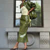 Chic Pu Leather Women's Jackets Skirts Suit Vintage Stand Collar Zipper Full Sleeve Outfits Female Autumn Lady Streetwears
