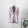 Jacquard Fringe Belted Wrap Knit Cardigan Lapel All Over Pattern Raw Fringe Autumn Winter Commute Lady Women Casual Coat