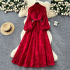 Spring Autumn High End Elegant Birthday Party Women's Dress French Hook Flower Single Breasted Slim Lace Long Dress S89