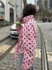 Pink Polka Dot Cropped Jackets Lady Casual High Neck Double Breasted Lace Up Short Coats Spring Women Daily Street Outwear