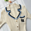 Brand Knitted Maxi Dress Elegant Turn-down Collar Embroidery Long Sleeve Shirt Dress Lady Sweater Vestidos