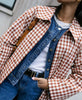 Women Plaid Long Windbreaker Chic Lapel Single Breasted Pocket Loose Jackets Lady Daily Commuting Street Outerwear
