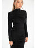 Elegant Long Sleeved Elastic Tight Pleated Maxi Dress Women Slim Party Club Evening Dress Autumn Winter Vestido