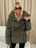 Casual Solid Lace Up Cotton Coat Women Chic Lapel Long Sleeve Warm Loose Pocket Short Jacket Winter Lady Commute Street Outwear