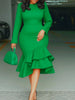 Elegant Church Dresses Long Sleeves Mermaid Ruffles for Women Office Ladies Work Business Party Autumn African
