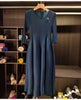 Spring Pleated Women's Bud Dress Round Neck Elegant Mid-Length V Collar Famale Clothing Chic 2DB6618