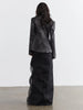Women Dark Gray Pu Leather Irregular Slit Blazer Lapel Long Sleeve Jacket Tide Spring Autumn 1DH4722