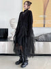 Women Black Big Size Knitting Mesh Irregular Sweater Dress V-Neck Long Sleeve Spring Autumn 1DH2366