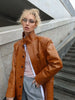Brown Crocodile Embossed Faux Leather Trench Coat Lapel Single Breasted Straight Front Pockets Autumn Winter Fit Jacket