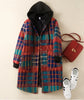 Autumn Winter Women Loose Red Plaid Parkas Hooded Padded Baggy Ladies Outerwear Vintage Buttons Pockets Warm Overcoat Parkas