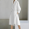 Women's V Neck Shirt Dress with Long Puff Sleeves and Cinched Waist, Casual A Line Midi Dress for Daily Office Wear