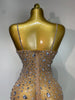 Rhinestones Sexy Mesh See Through Bodycon Dress Women Birthday Evening Cocktail party Gown Red Carpet Club Stage Outfit