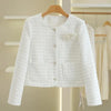 Women's Jacket Tweed Round Neck Single-breasted Cardigan Coat Young Slim Loose Style Small Fragrance Short Coat
